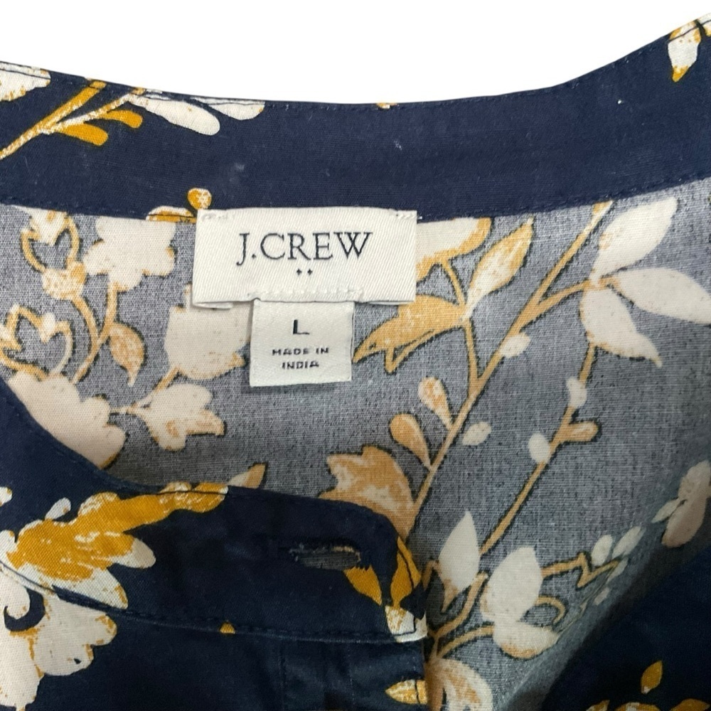 J. Crew Navy Floral Ruffle Blouse Long Sleeve Size L - Picture 7 of 10